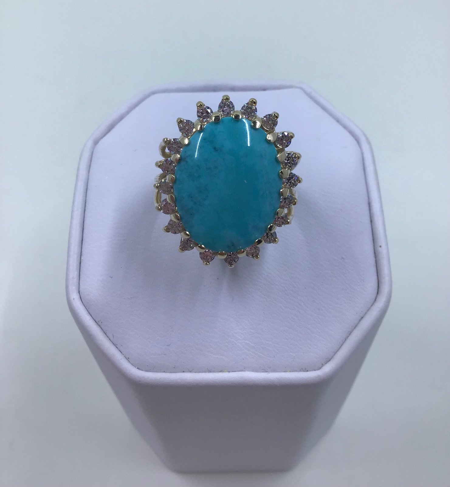 14K YG Turquoise & CZ Statement Ring