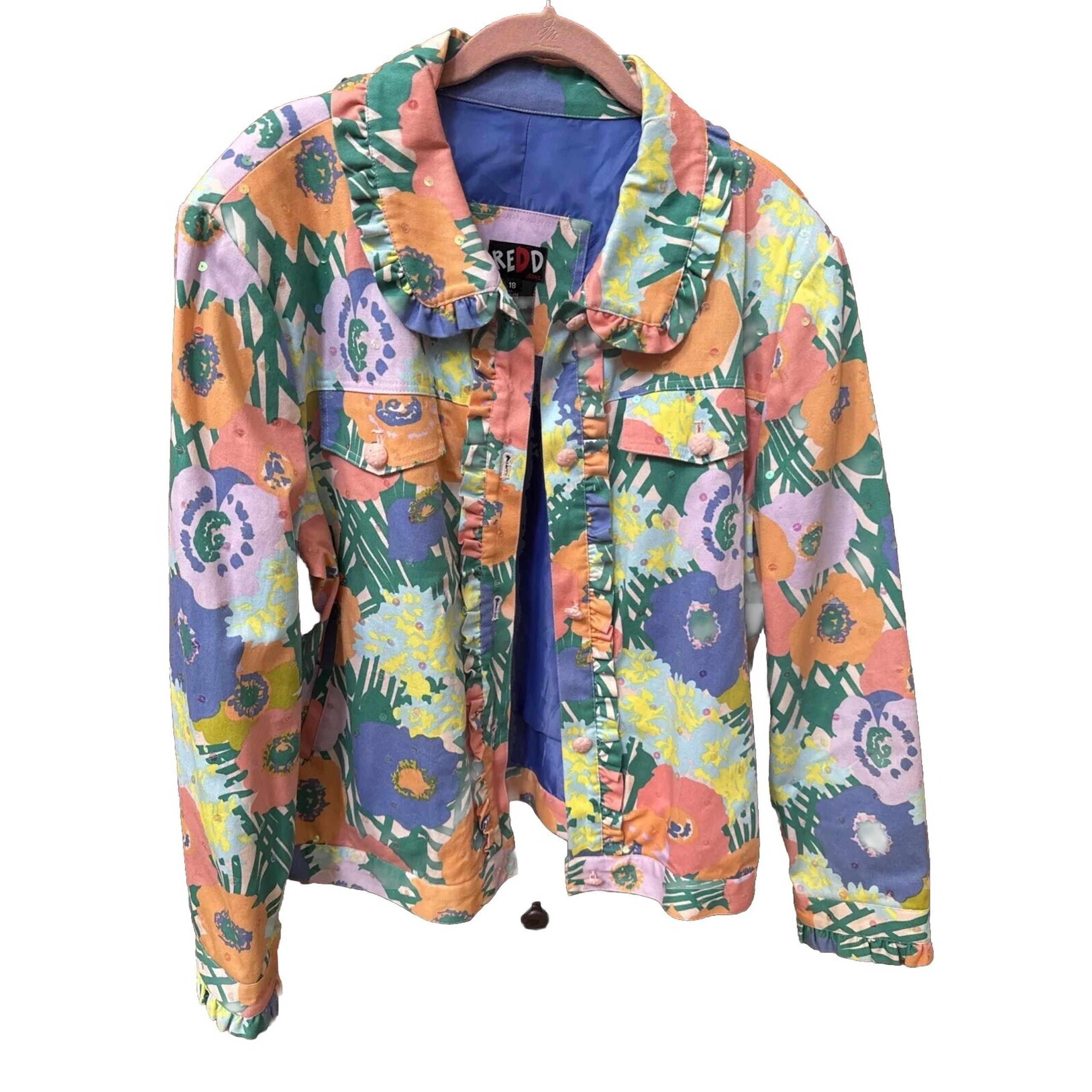 Redd Jeans Women's Plus SZ 18 Floral Print Retro Jean Style Jacket Pockets