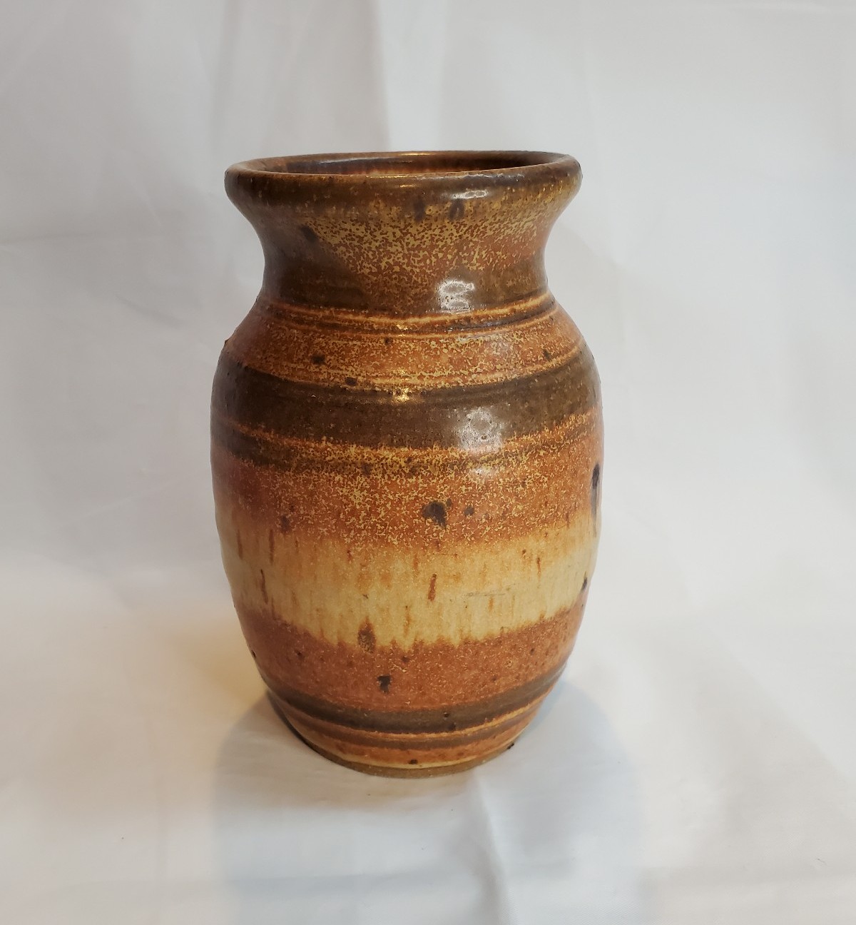 Vintage Art Pottery Vase Signed Suzanne Bishop Banded Design Browns 1979 5.75