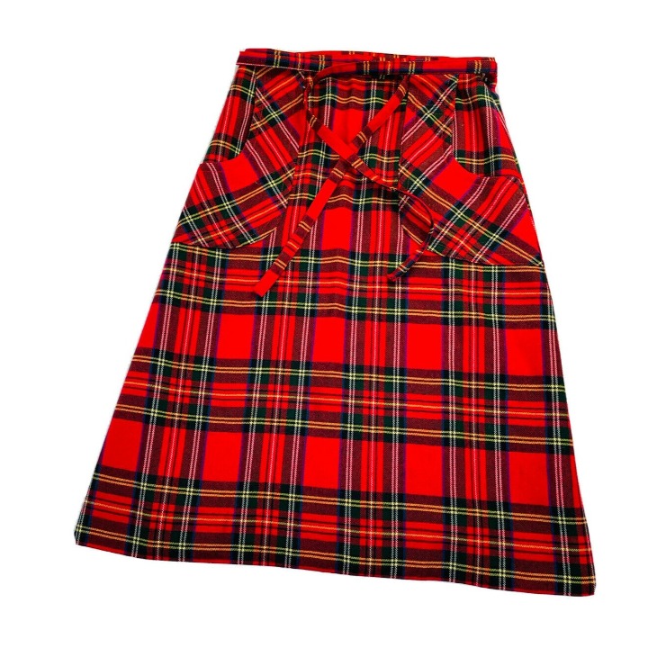 VTG 80s L.L. Bean Womens Small Wool Plaid Apron Wrap Skirt Red USA