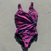 Spanx One Piece Draped Swimsuit Slimming Waist Control pink art deco