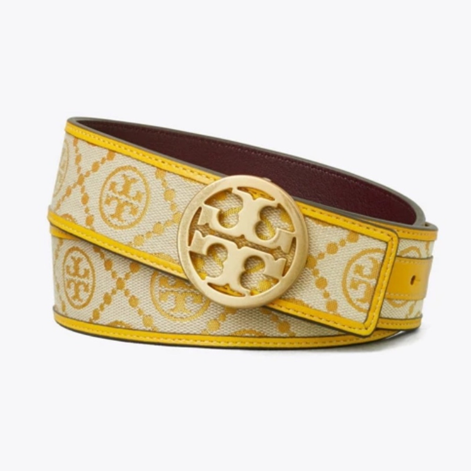 Tory Burch T Monogram Belt in Goldfinch – Sz M