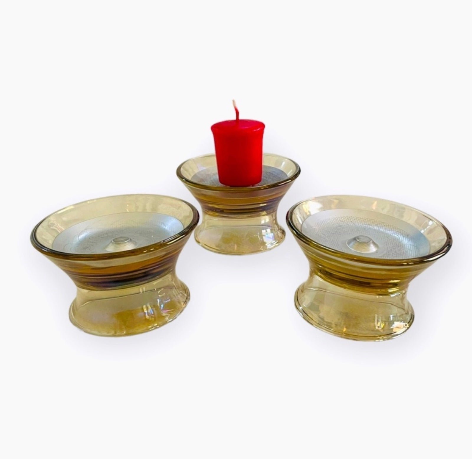 3 Vintage Glass Pedestal Candle Holder Magnet Base Candlestick Holder Home Decor