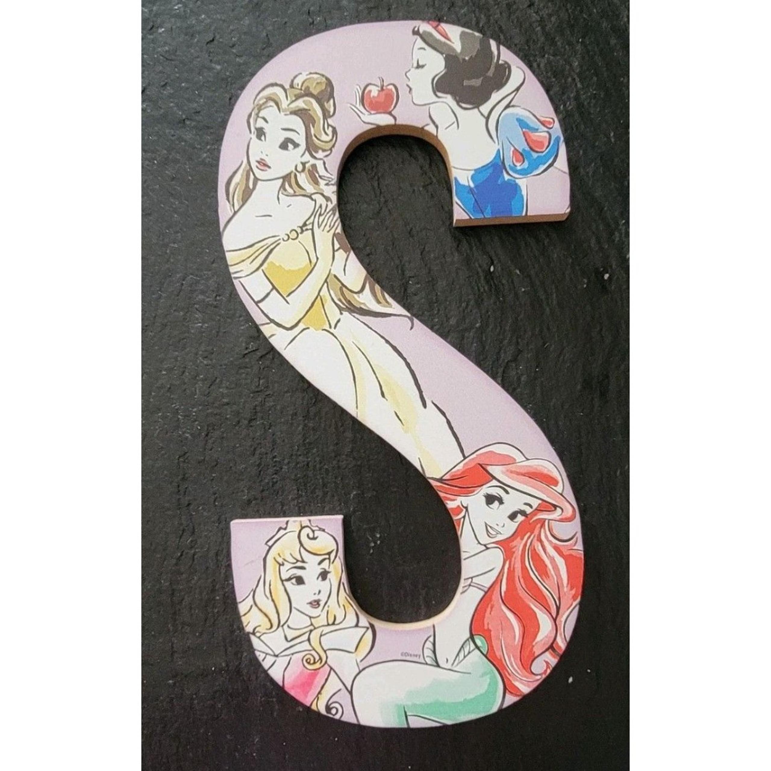 Disney Princess Letter S Wood Wall Decor Snow White, Ariel,Bell 10"