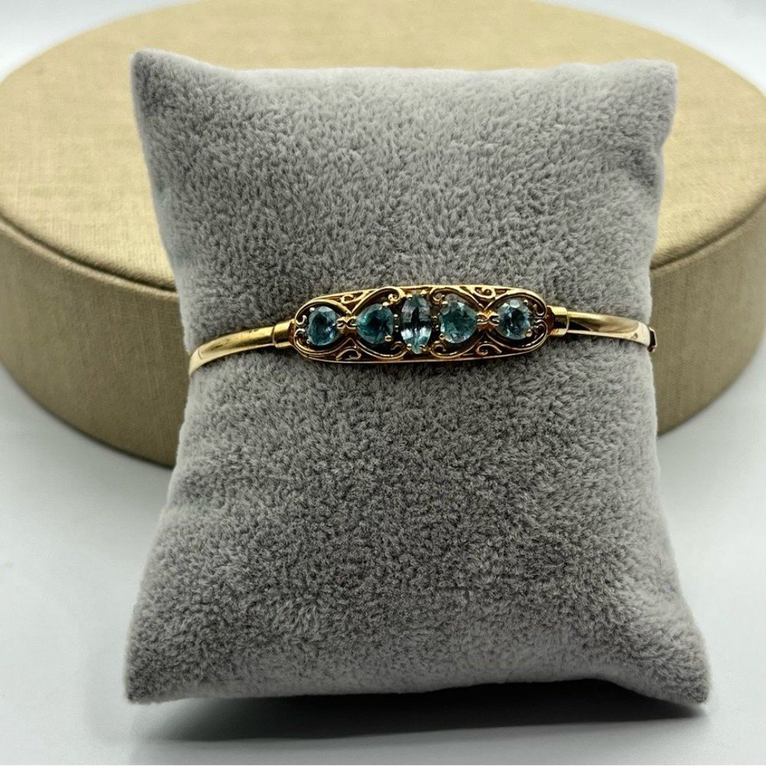 Authentic blue topaz 10k hinged art deco Bangle hinged bracelet