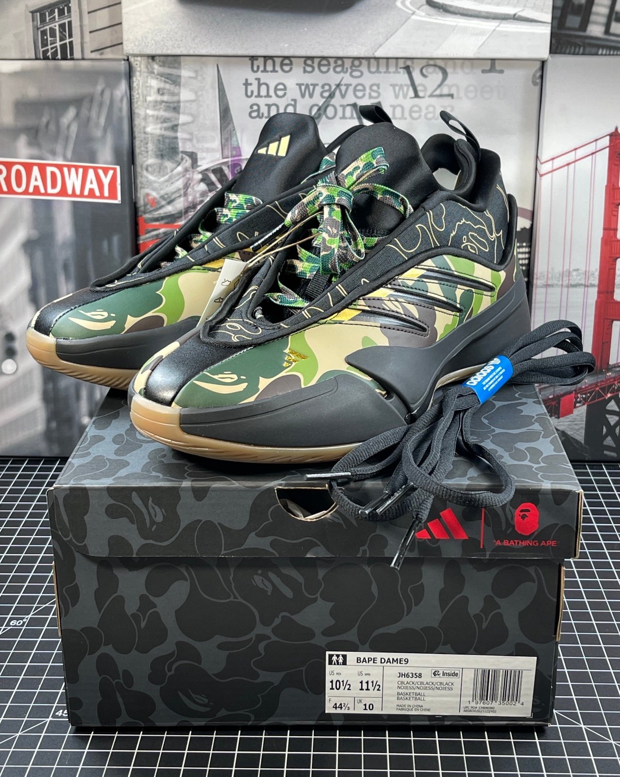 Adidas x Bape Dame 9 black Core Camo basketball Shoes Mens Size 10.5 US NEW