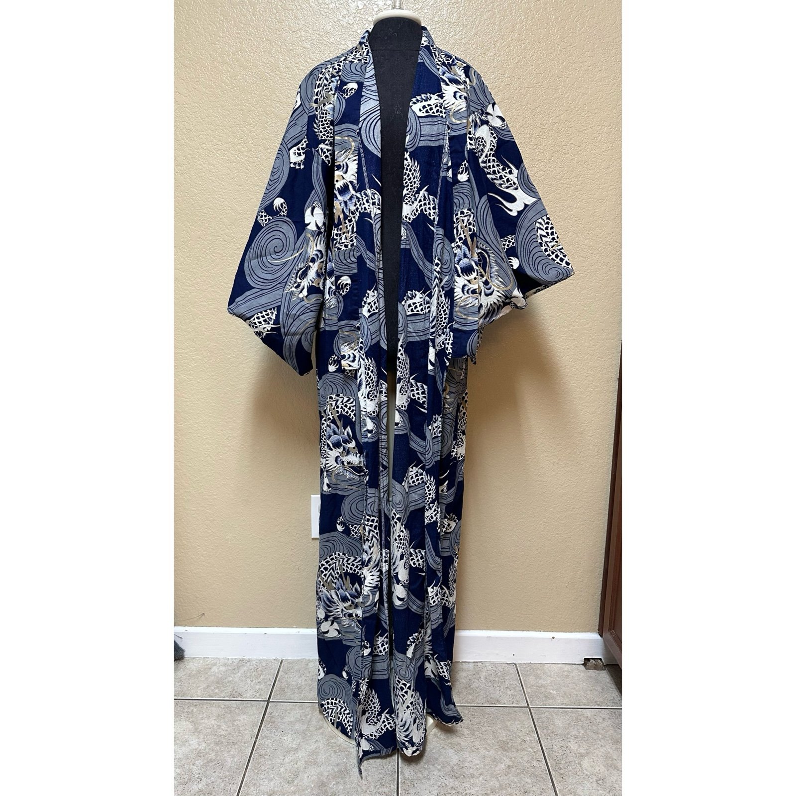 Marukyu Women's Japanese Kimono Long Robe Size M Cotton Dragons Kyoto Tokyo