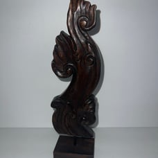 Vintage Vintage Handcarved Wood Scroll Tall Statue on Wood Stand 14.5” Tall