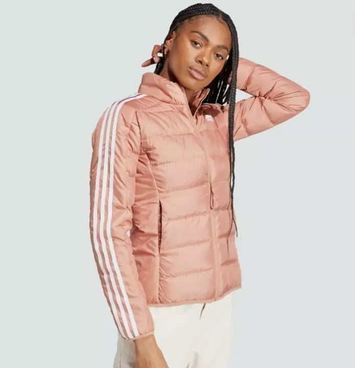 Adidas Women ESSENTIALS 3-STRIPES LIGHT DOWN JACKET XL CLAY STRATA PUFFER WINTER