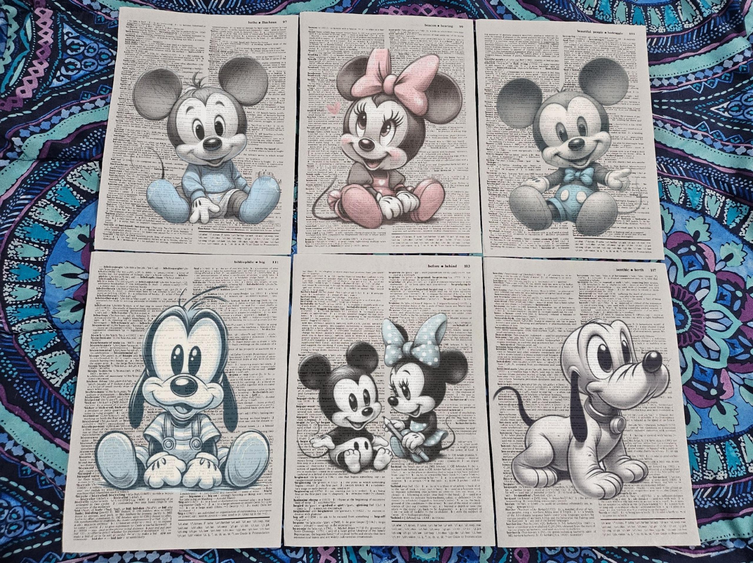 Mickey Mouse & Friends Prints on a REAL Dictionary Page