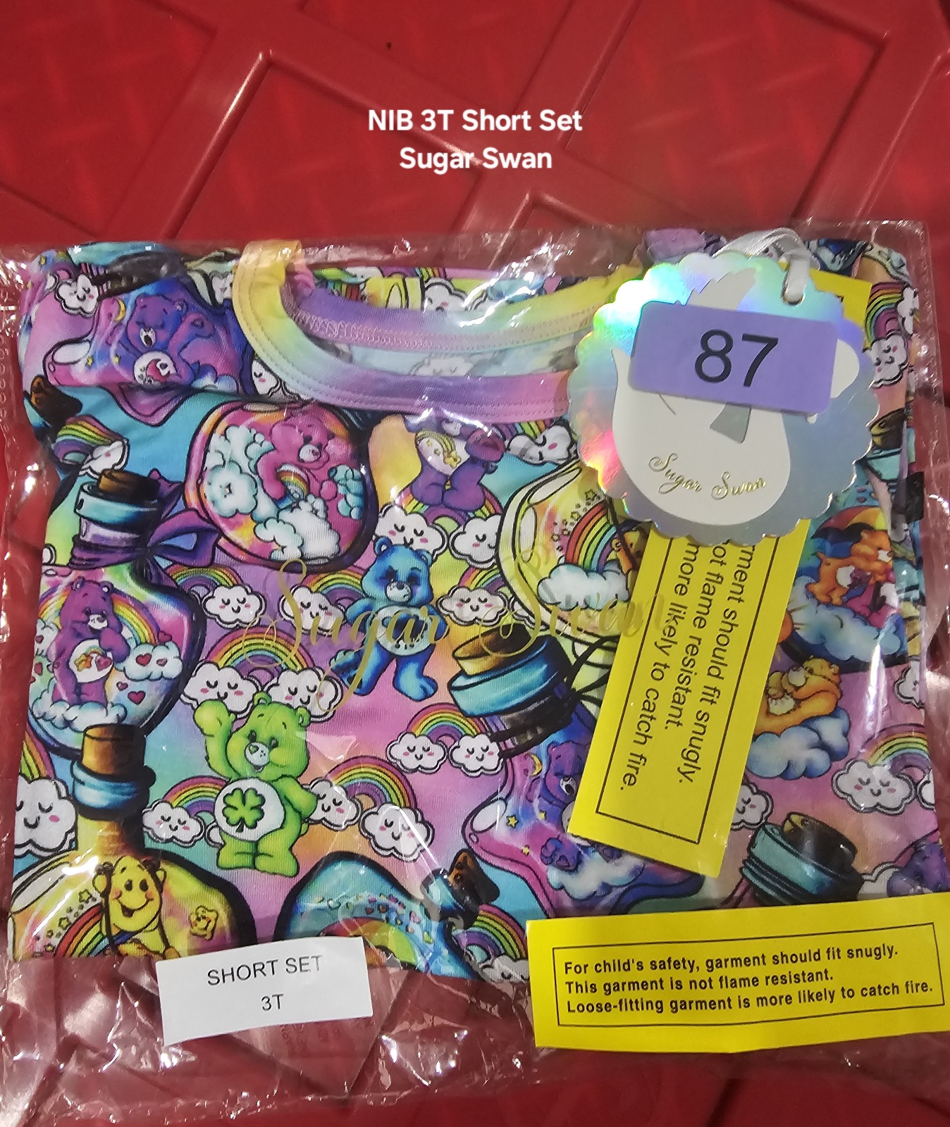 NIB 3T Sugar Swan bamboo Care Bears short set