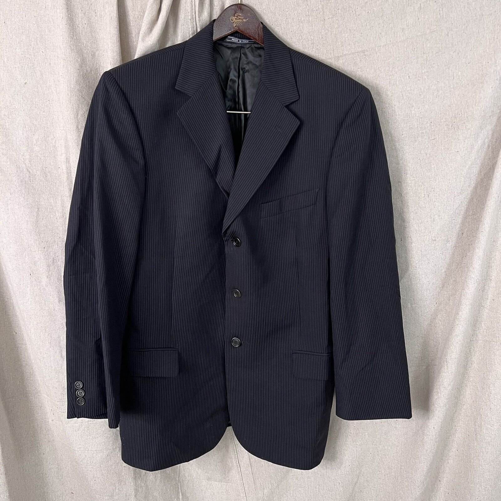 Sartoria Bellini Super 100's Wool Black Pinstripe Sport Coat Size 50R