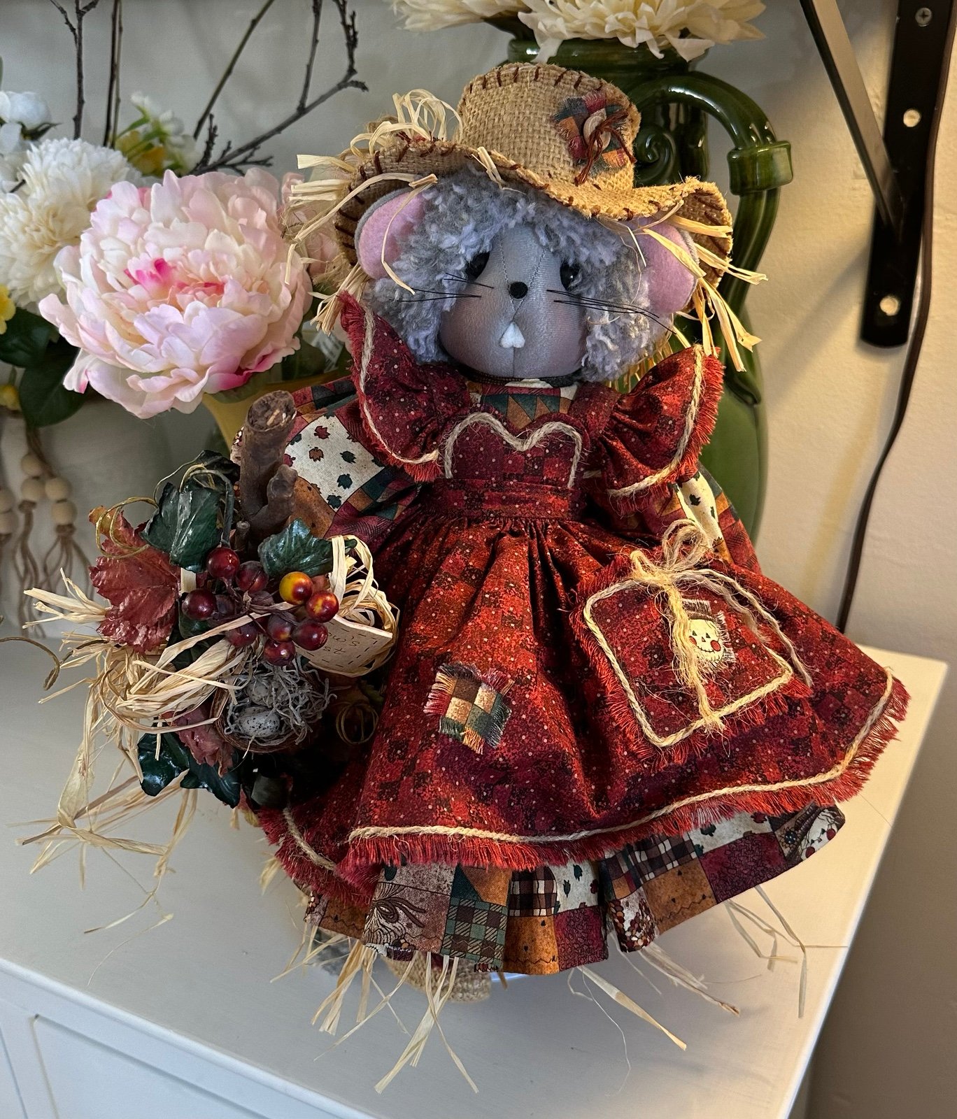 Vintage mice thanksgiving scarecrow stuffed doll couple