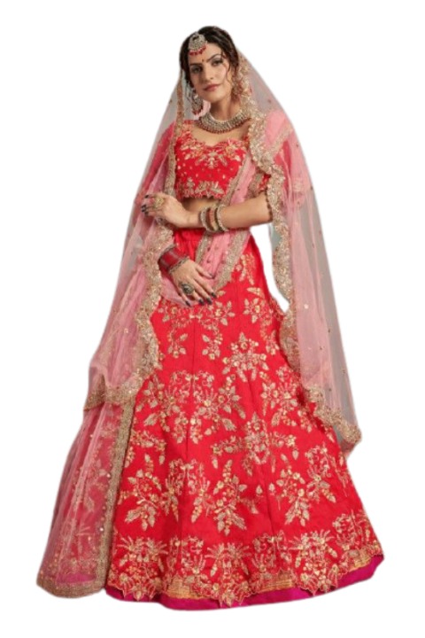 New Readymade Red Bridal Silk Embroidery Lehenga Choli Size 38, 40 and 42