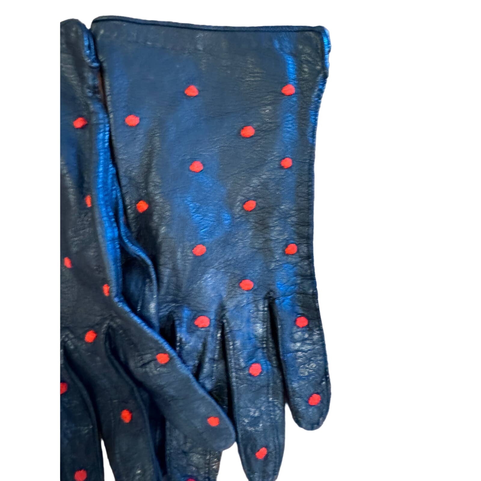 Unlined Black Leather Polka Dot Driving Gloves