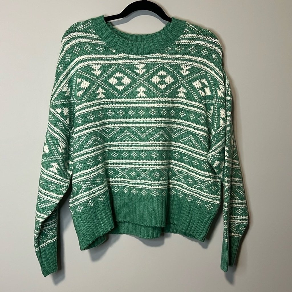 American Eagle Green & White Crewneck Sweater Large L New NWT