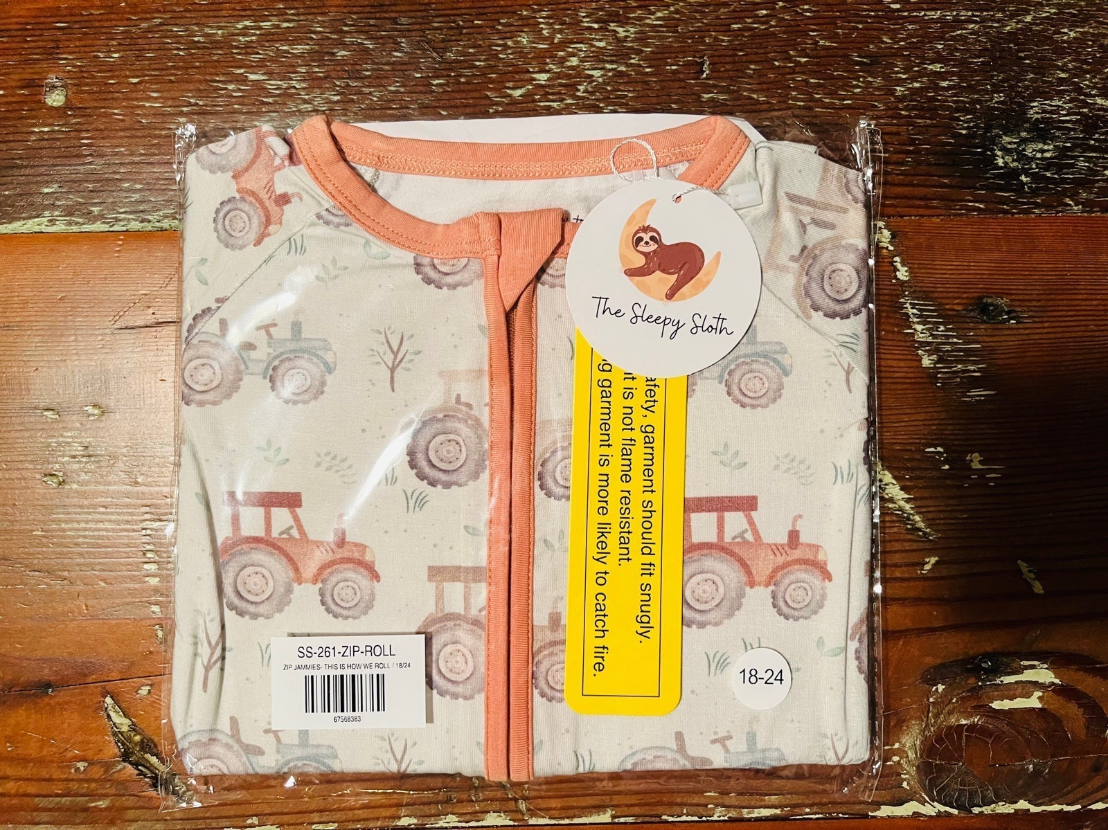 The Sleepy Sloth How We Roll Tractors Zip Jammies // 18-24 months