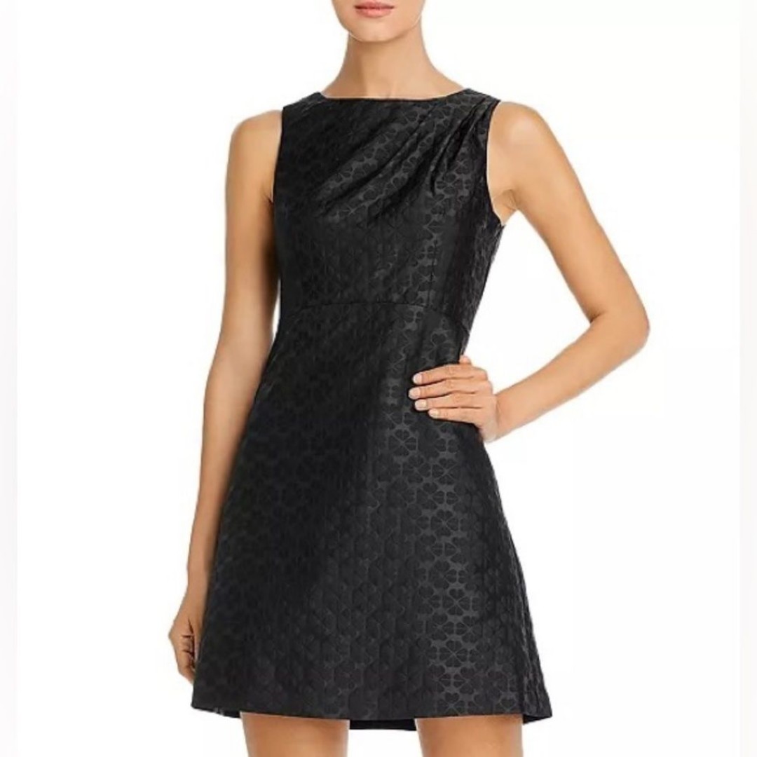 Floral Spade Jacquard Dress Black Midi Sleeveless 6