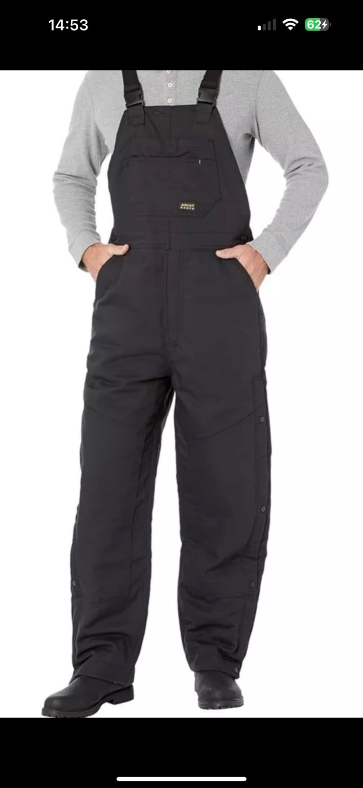 Ariat Rebar Mens M 32-34 Regular Duracanvas Insulated Black Bib Overalls