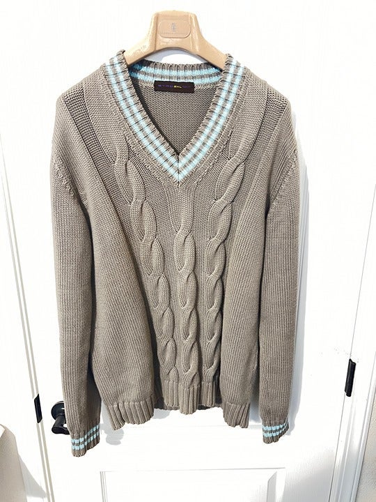1395 Authentic ETRO Made in ITALY Men's Olive Green V-Neck Sweaters Sz.2XL