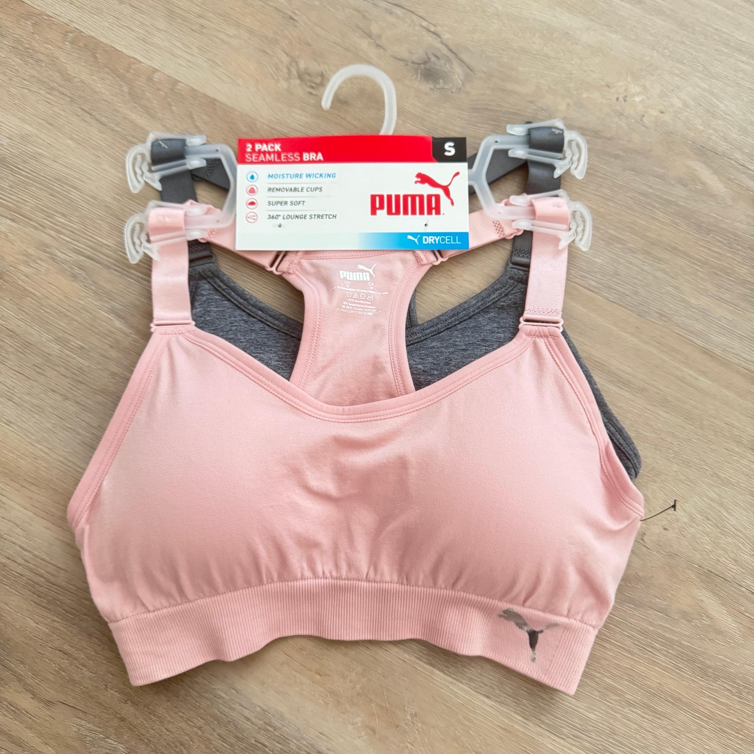 PUMA Seamless Sports Bra 2-pack Women's Performance, Pink, Gray Small NWT