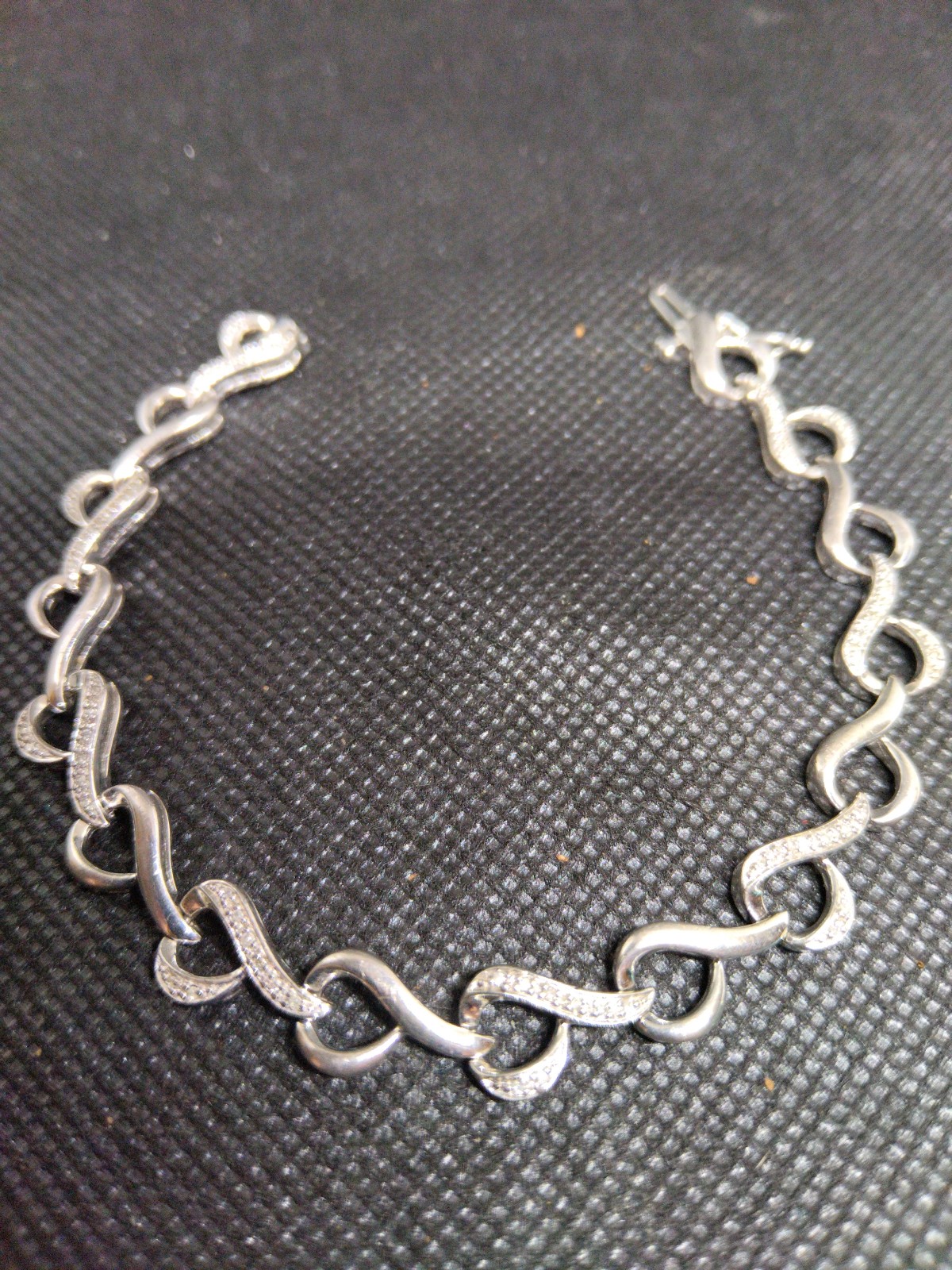 Vintage sterling silver diamond gemstone ribbon style bracelet
