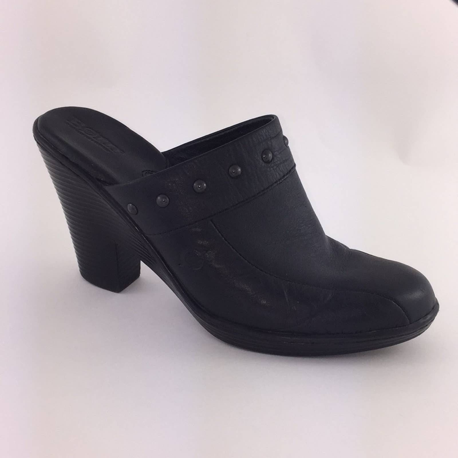 Born Black Leather Heeled Mule Size 8