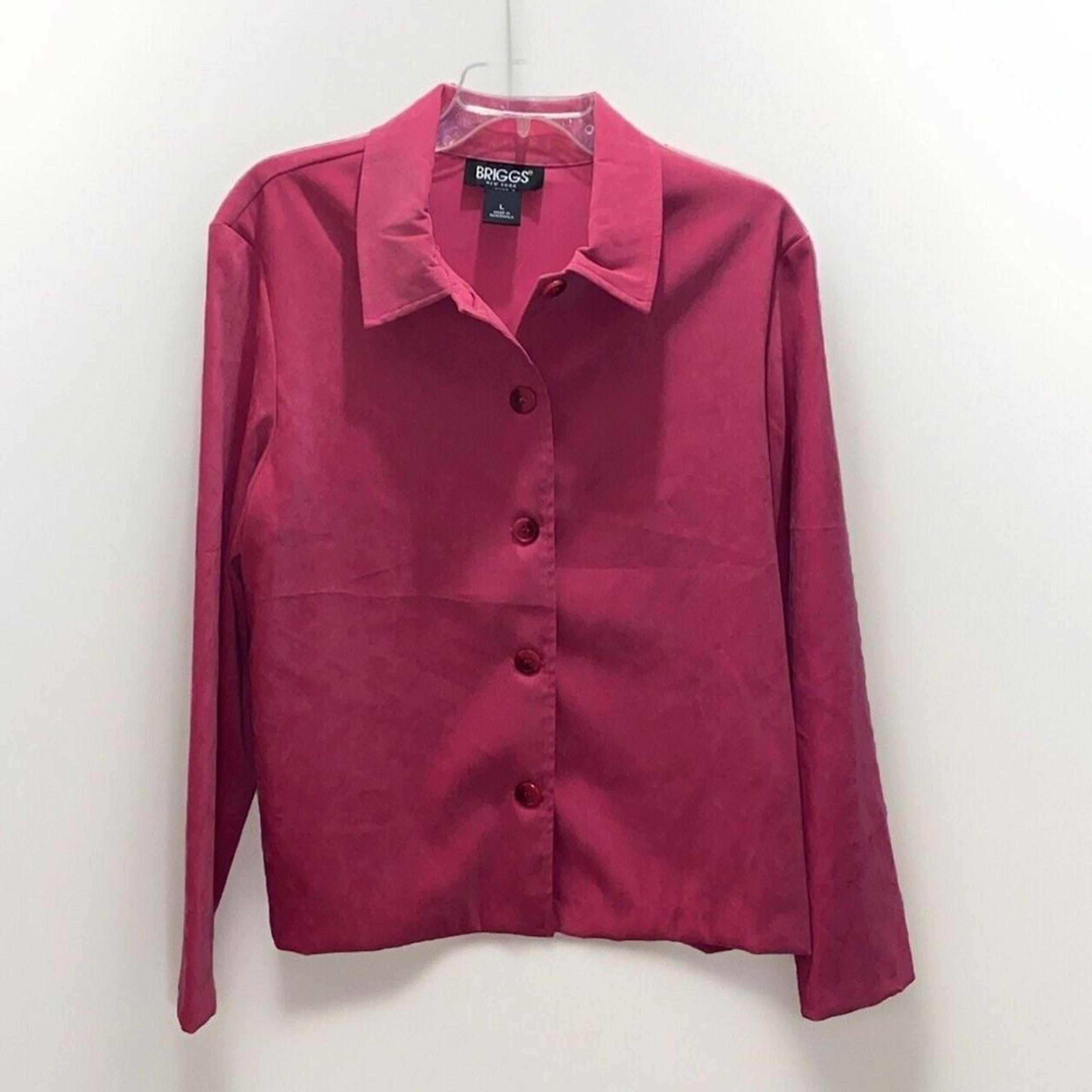 BRIGGS Jacket Shirt Shacket Barbie Pink Button Front Stretchy Top Women's Size L