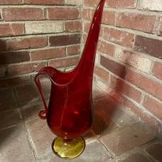 MCM LE SMITH GLASS Red/Yellow Amberina Swung Glass Pitcher Vase