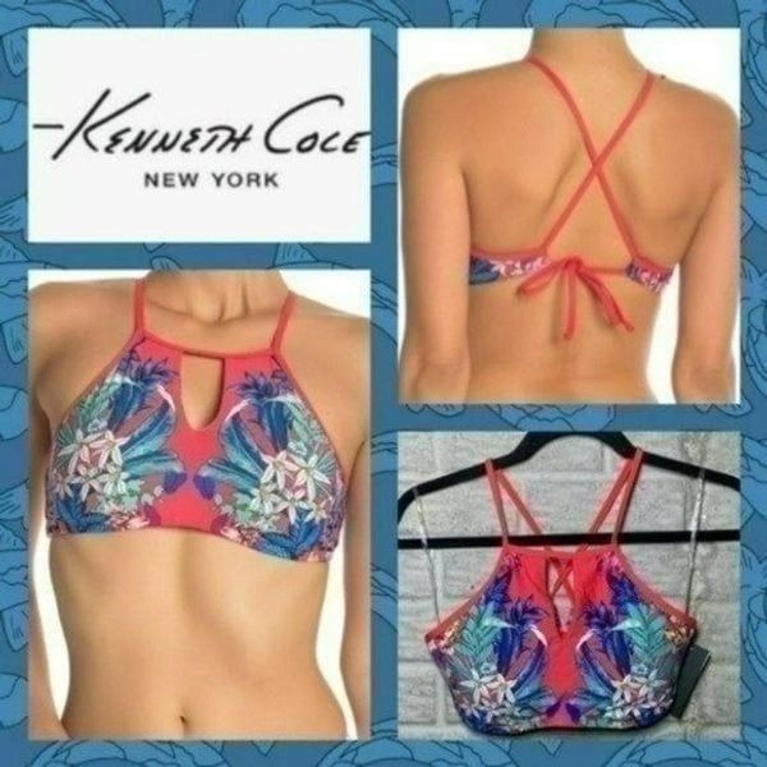 NWT MSRP $63 Kenneth Cole New York Floral Halter Bikini Top Women's Size Medium