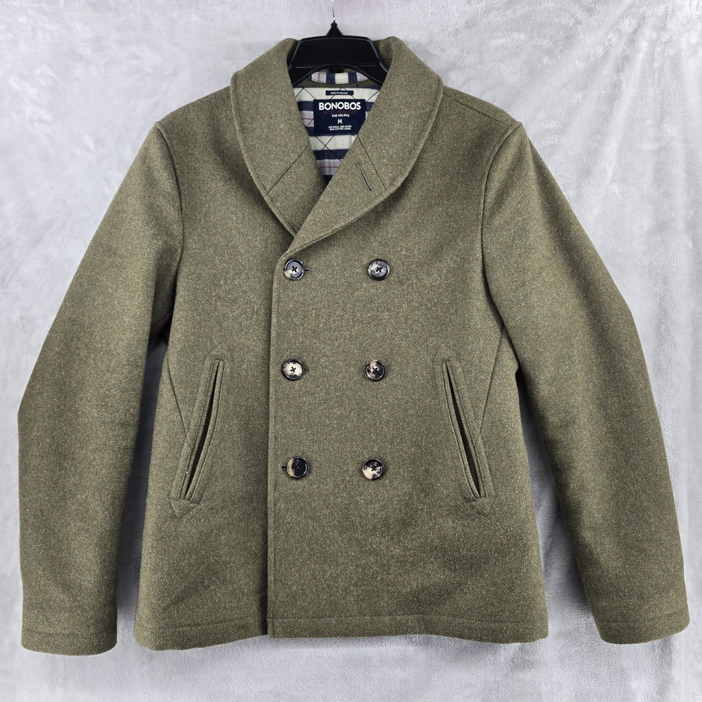 Bonobos Green Halifax Wool Peacoat Mens Medium double-breasted