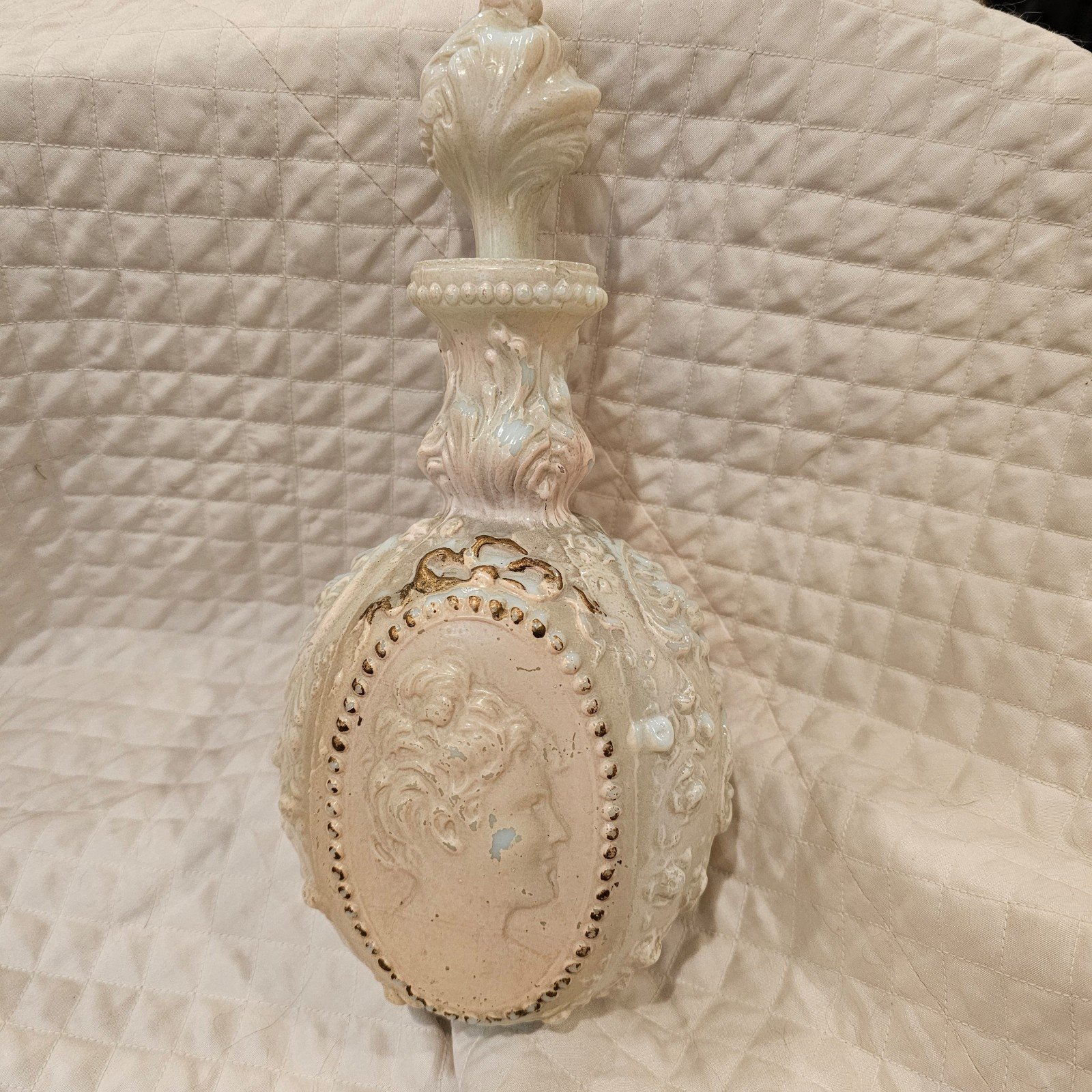 Victorian Cameo milk glass bottle perfume bottle decanter with stopper