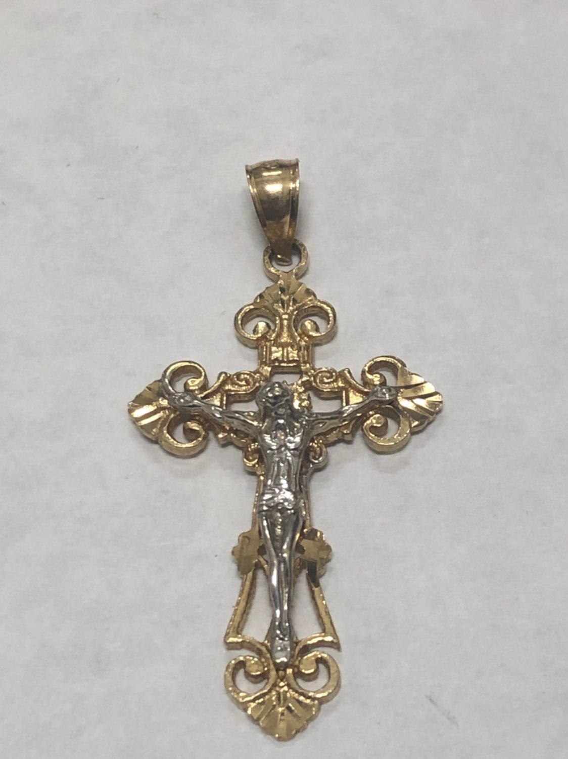 14k Two Tone Cross Charm 2.34 Grams
