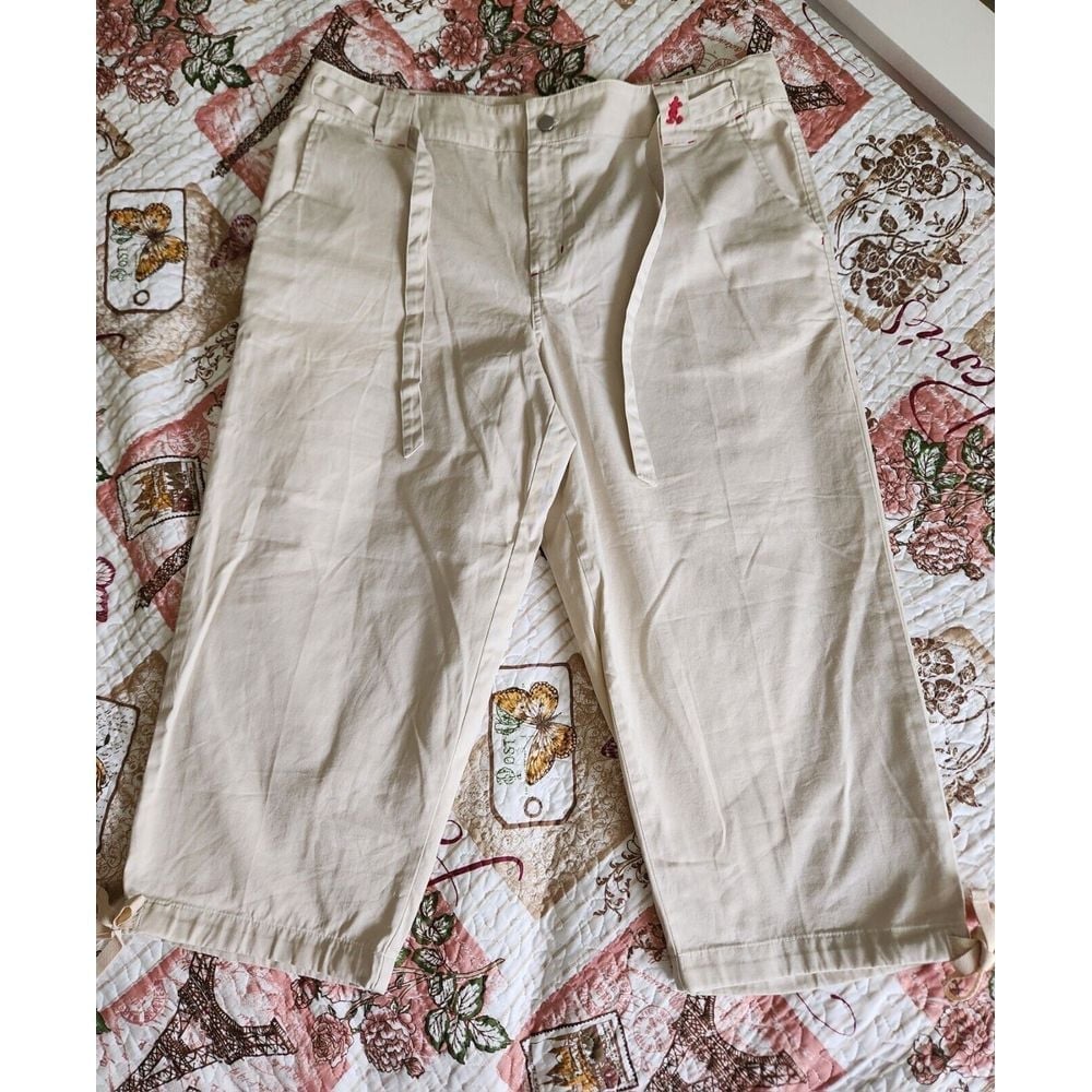 Walt Disney World Capri Pants Womens Belted Tie Hem Mickey Mouse Beige Size L