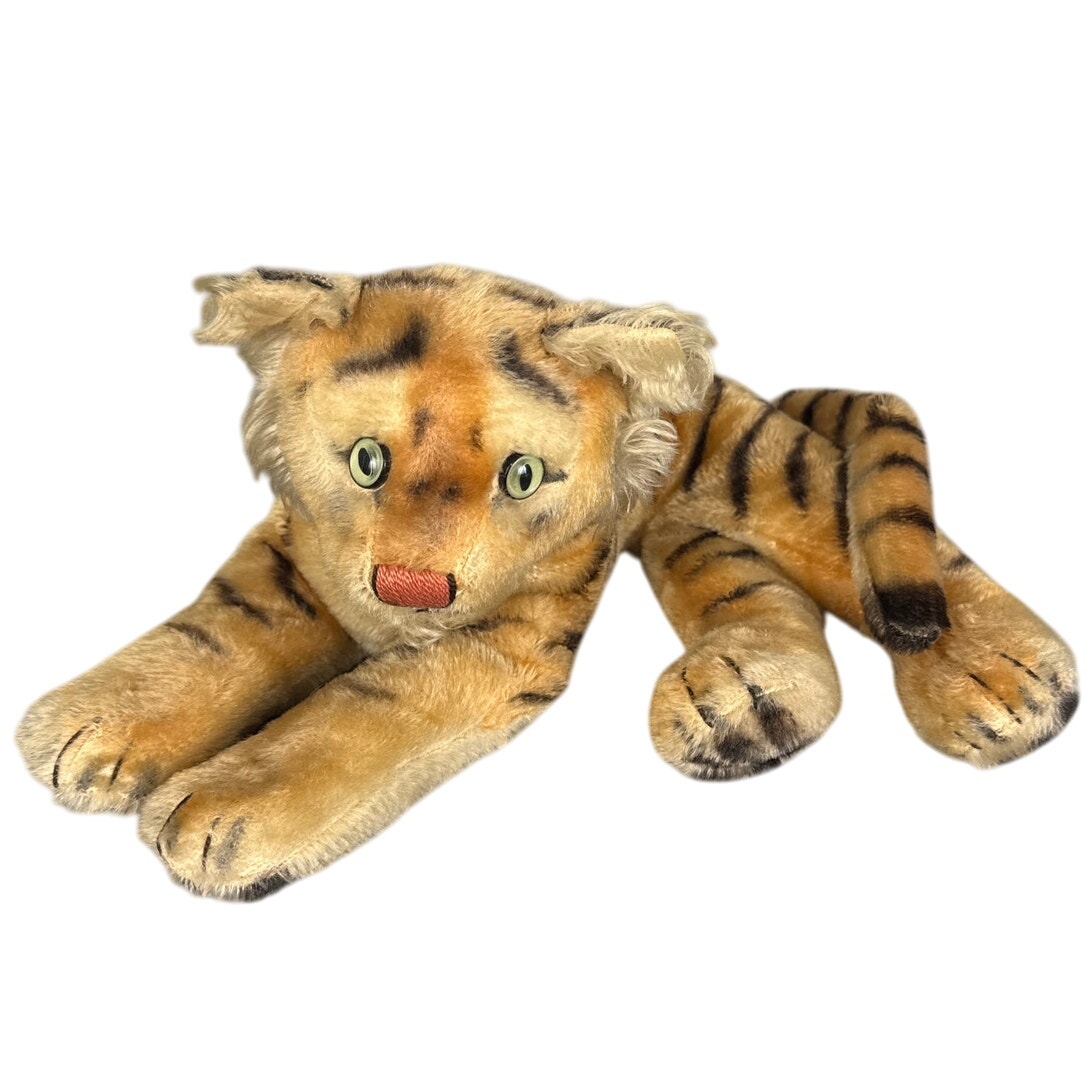 Vintage 1950-60's Steiff Mohair Bengal Tiger Cub - Glass Eyes Button in Ear