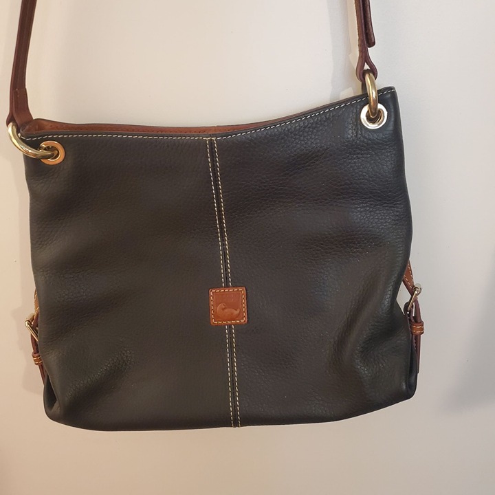 Dooney & Bourke Black Pebbled Leather Shoulder Bag Gold Hardware & Red Lining