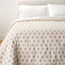 King Lofty Cotton Slub Woodblock Print Floral Quilt Off White/Mauve – Threshold™