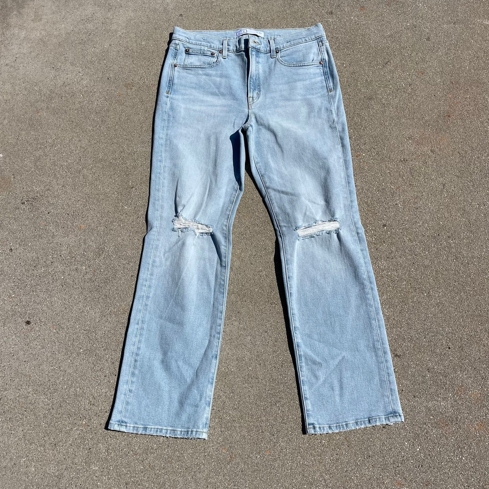 AYR The Sugar Straight Leg Jeans 33 High Rise Light Wash Distressed Ripped