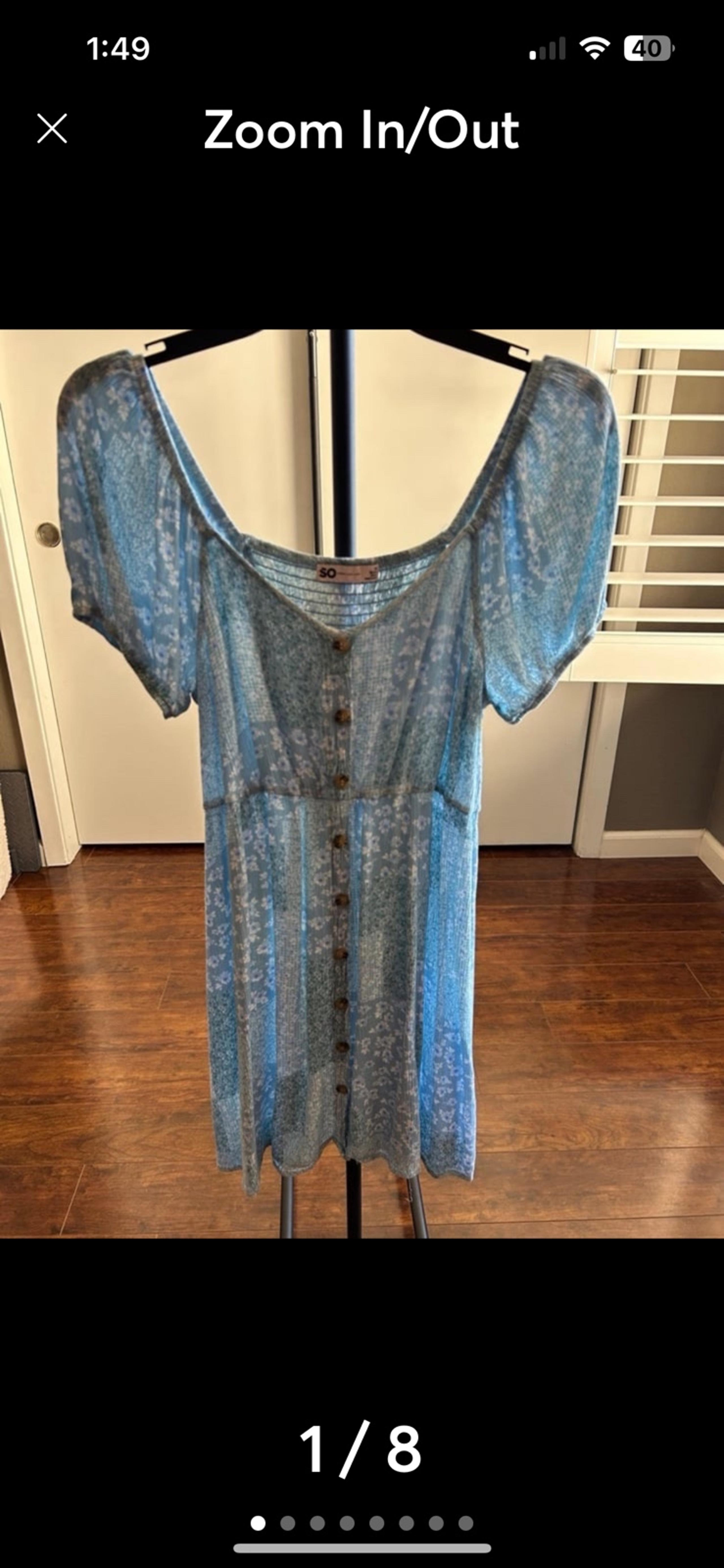 Women's junior size medium dress. Blue & white floral by SO.