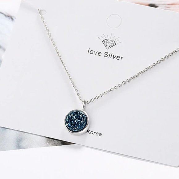 NEW 925 Silver Druzy Crystal Necklace