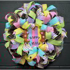 Handmade Easter Wreath Front Door Decoration 22 Inch Burlap Mesh