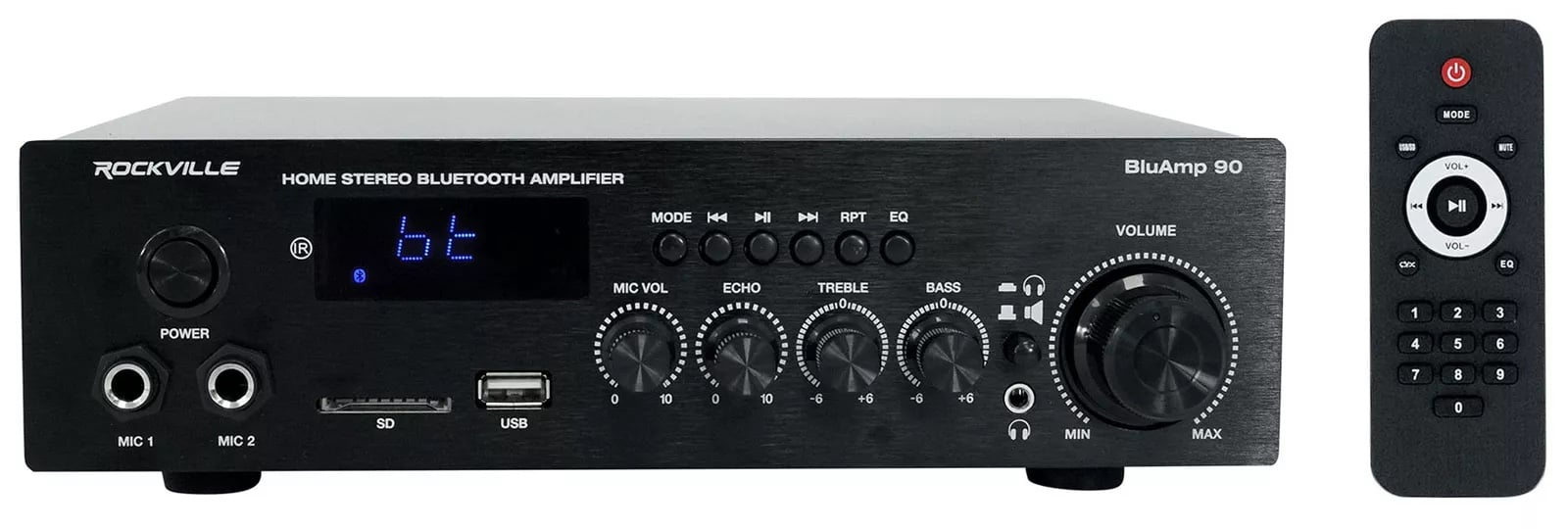 Rockville BLUAMP 90 Home Stereo Bluetooth Receiver Amp w/Mic+Phono+HDMI Input
