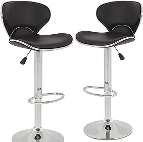 Set of 2 Bar Stools, Counter Height Adjustable Bar Chairs with Back Barstools