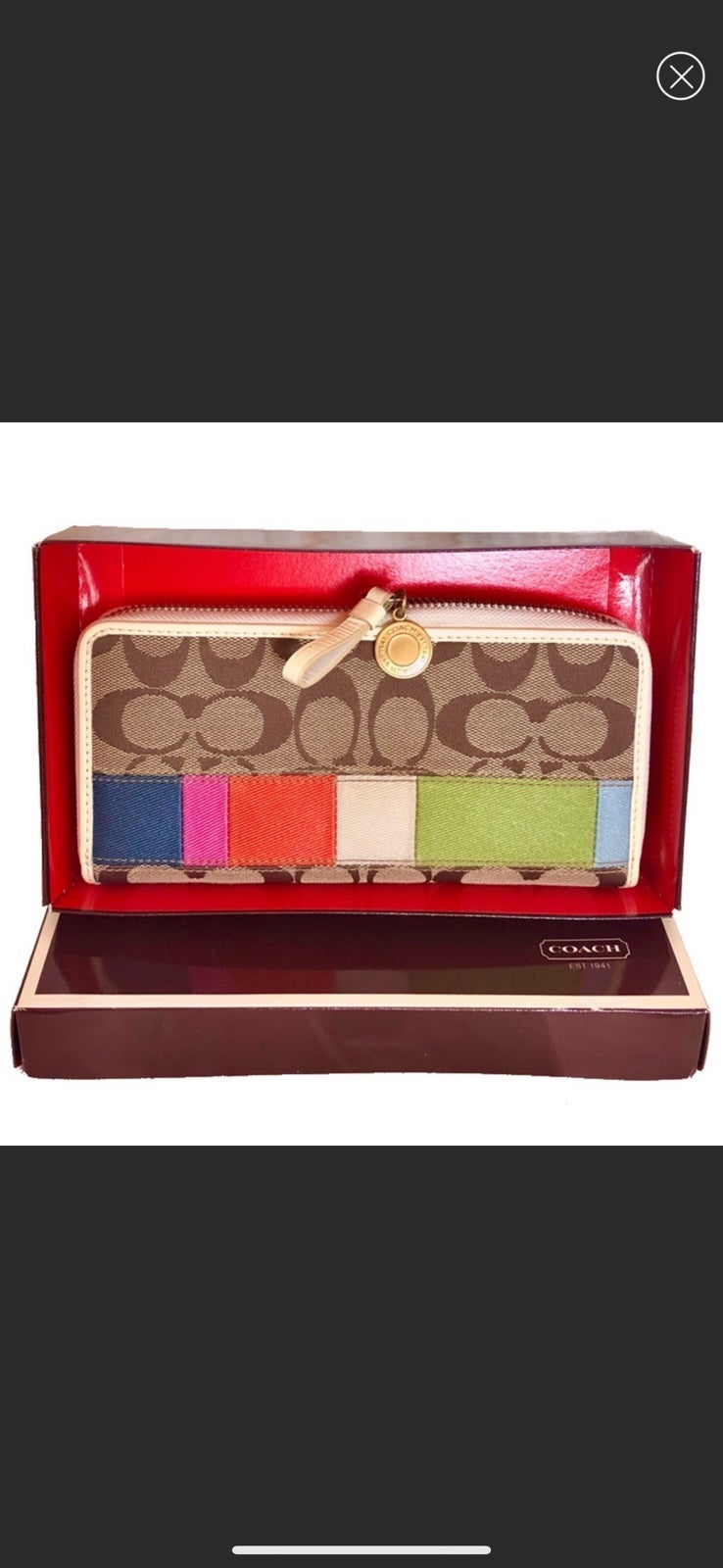 Rainbow Coach full size zip wallet