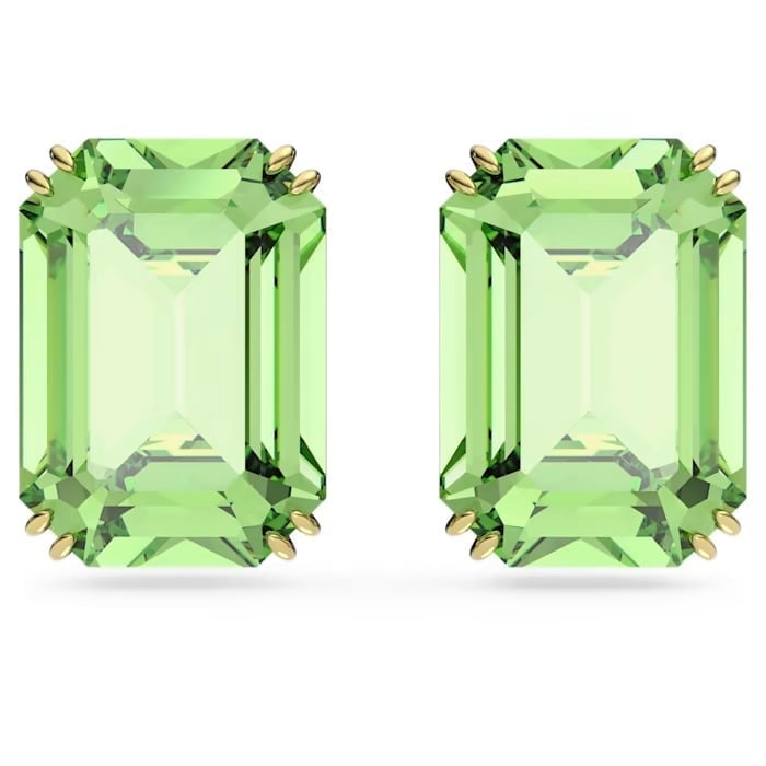 Swarovski Millenia stud earrings Octagon cut, Green, Gold-tone plated 5638489