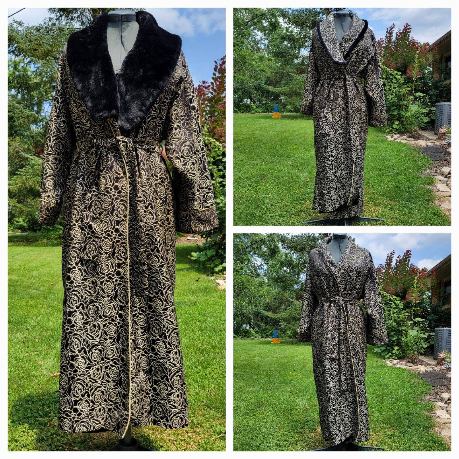 Vintage Victoria's Secret Collection Black and Gold Roses Robe