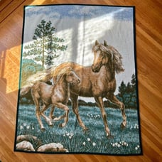 Made in USA Vintage Biederlack Horse & Foal Throw Blanket - Green