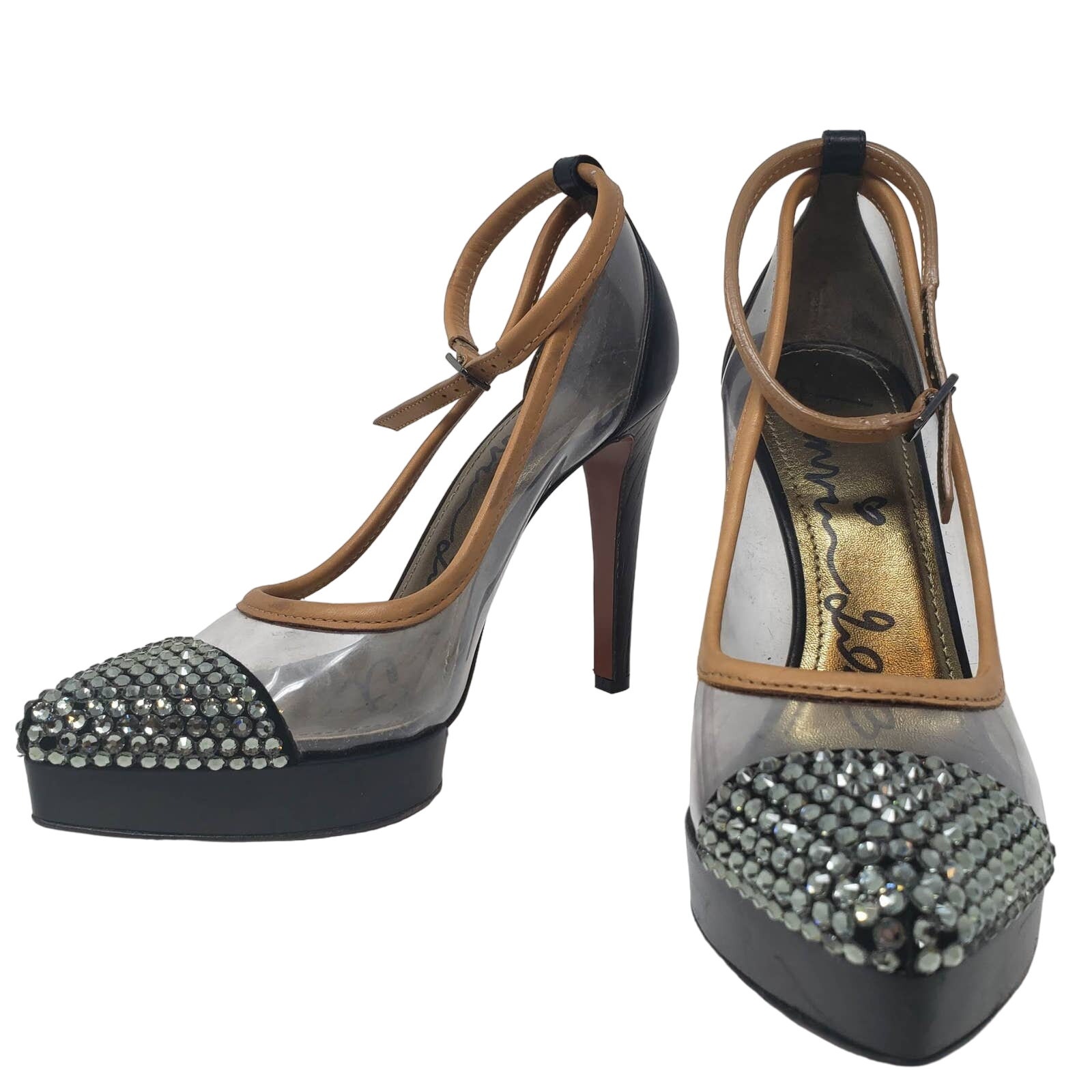 Lanvin 2013 Crystal Cap Toe Clear Pumps Heel Formal Heels Shoe Luxe - 37.5