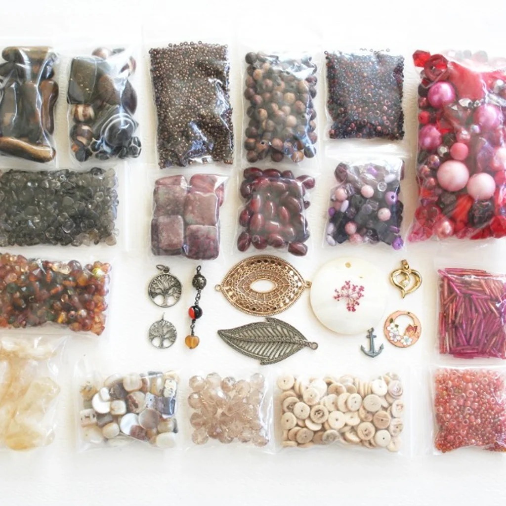 15 Jewelry making supply lot, beads findings semiprecious stone glass shell