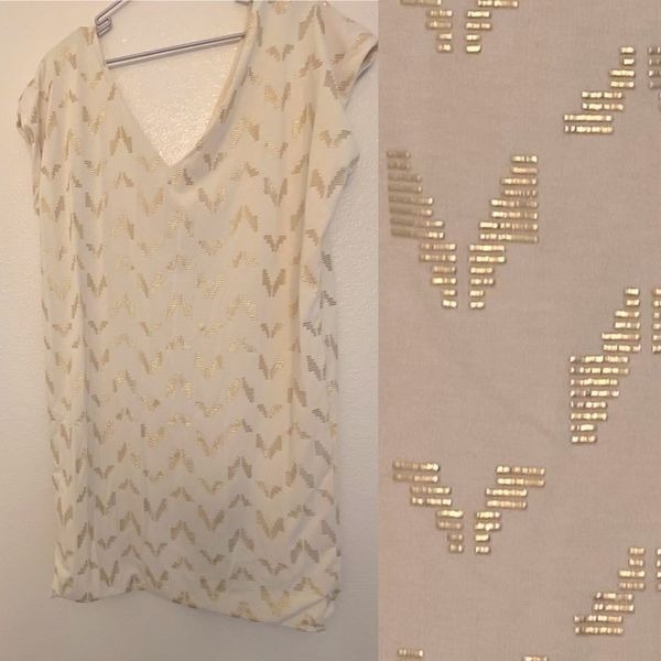 Rachel Roy white ivory gold v neck sleeveless formal dress shower wedding XL